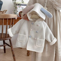 Áo khoác dạ lót lông tai thỏ cho bé gái