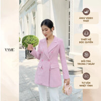 Áo khoác dạ màu hồng đính cúc có túi chuẩn form 2 lớp YAK03  YAME có độn vai