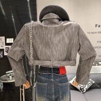 Áo khoác da màu nâu Maillard Autumn nhỏ Harbor Short Leather Jacket Top