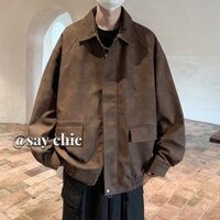 Áo khoác da màu nâu Nam Xuân Thu Retro Ruffle Đẹp trai Thương hiệu thời trang Áo khoác cao cấp