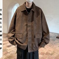 Áo khoác da màu nâu Nam Xuân Thu Retro Ruffle Đẹp trai Thương hiệu thời trang Áo khoác cao cấp