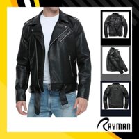 Áo Khoác Da Nam Biker RAYMAN Cổ Bẻ 2 Lớp Trong Lót Dù Có Dây Kéo