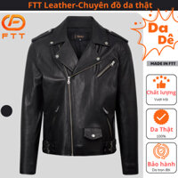 Áo khoác da nam cam kết da thật 100% FTT Leather Biker Jacket Phối Đai Hông Da Dê AD310