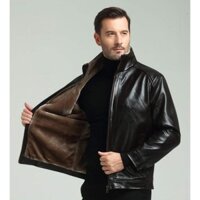 Áo khoác da nam cao cấp lót lông cừu chống nhăn, chống nước ,chống gió - Áo da nam cổ lông