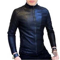 Áo khoác da nam cổ tàu fom body lót lông da dày xịn 2025