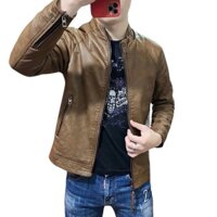 Áo khoác da nam cổ tàu lót nỉ ấm fom body mẫu mới 2025