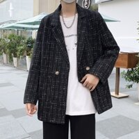 Áo khoác dạ nam cổ vest form rộng, áo khoát jacket nam 2 cúc Hàn Quốc 7148