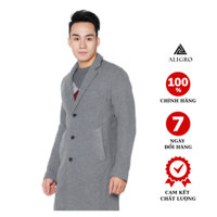 Áo khoác dạ nam dáng dài màu xám, dày dặn, 3 cúc, thương hiệu Aligro ALGMT.1