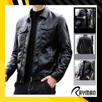 Áo Khoác Da Nam RAYMAN Cổ Trụ 2 LớpTrong Lót Vải Lông Big Size