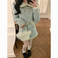 Áo Khoác Dạ Ngắn Cổ Búp Bê Phong Cách Ngọt Ngào Phong Cách Hàn Quốc Bộ Váy Tôn Dáng Gầy Cạp Cao Mẫu Mới Mùa Đông Cho Nữ