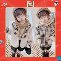 Áo khoác dạ nỉ trần bông sọc caro mặc 2 mặt cho bé trai & bé gái (Nặng 8-27kg, cao 80-130cm) N00970