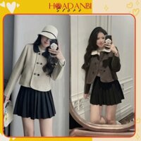 Áo khoác dạ nữ, áo khoác dạ ép croptop cổ sen có đệm vai 2 lớp Hoadanbistore chất đẹp dày xịn