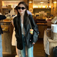 Áo khoác da nữ có form rộng trùm mông sang chảnh QCCC yame clothing