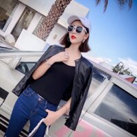 Áo khoác da nữ cổ tàu