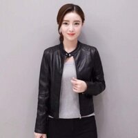 Áo khoác da nữ cổ tàu