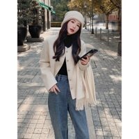 Áo Khoác Dạ Nữ Cổ Tròn 2 Túi Ốp Ngoài Chất Dạ Lông Thỏ Hàng Chuẩn QCCC Phong Cách Trẻ Trung.