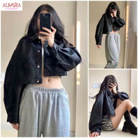 Áo Khoác Da Nữ Croptop Màu Đen Siêu Ngầu, Áo Khoác Da Almira