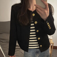 Áo Khoác Dạ Nữ Dáng Ngắn Đính Khuy Kim Loại Cao Cấp Cổ Tròn Phối Túi Giả 2 Bên Thời Trang Sugal AO KHOAC NU 023V3