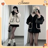 Áo khoác dạ nữ form rộng tiểu thư JinnieBoutique áo dạ ép 2 lớp dày dặn