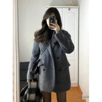 Áo khoác dạ pha lông màu xám form vest trùm mông dáng rộng phong cách ulzzang