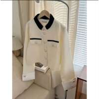 Áo khoác dạ phối cổ tàu 2 lớp màu kem new 98%