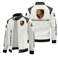 Áo khoác da Porsche LOGO cỡ lớn nam ấm áp đi xe máy Áo khoác thời trang