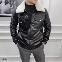 Áo khoác da pu cổ lông migdomo