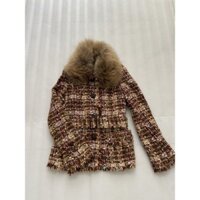 Áo Khoác Dạ Sợi Dệt Nữ Cổ Lông Nhiều Màu