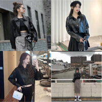 Áo khoác da tay bồng croptop hàng da dày , mềm, mịn