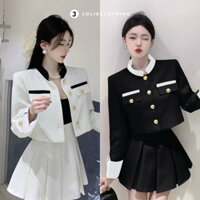 Áo Khoác Dạ Tay Dài Phối Cổ Tàu 2 Lớp - Áo Dạ Tweed Dáng Ngắn Cổ Trụ Siêu Sang Chảnh - Jolieclothing