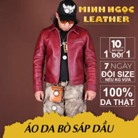 Áo khoác da thật nam cổ bẻ màu rượu vang, Áo khoác Minh Ngọc leather Jacket Bảo Hành 10 Năm