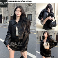 Áo khoác da thời trang nữ màu đen dáng ngắn basic trẻ trung năng động cá tính ulzang hàn quốc - HUZA AKD02