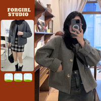 Áo Khoác Dạ Tiêu Cổ Tròn Xinh FORGIRL Áo Khoác Dạ Phong Cách Hàn Quốc Cao Cấp T042