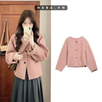 Áo khoác dạ tiêu hồng xinh HERA áo khoác dạ cổ tròn phong cách Hàn Quốc cao cấp T042