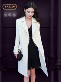 Áo khoác dạ trắng cổ vest đính hạt ngọc cao cấp TA1299