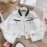 Ao Khoác Dạ Trắng Viền Cổ Đen
