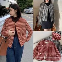 Áo khoác dạ tweed 2 lớp, áo khoác  dạ tweed vintage cúc vàng loại 1