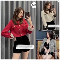 Áo Khoác Dạ Tweed Dáng Ngắn Croptop Cổ Tàu Phối Nhung
