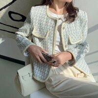 Áo khoác dạ tweed kẻ caro siêu xinh phong cách Hàn Quốc kèm ảnh thật