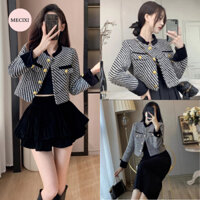 Áo khoác dạ Tweed Mecixi Áo khoác croptop cổ tàu  phối với cúc đồng sang chảnh T011