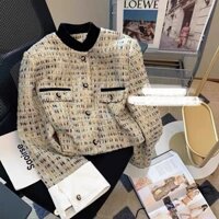 Áo khoác dạ tweed nữ cao cấp dáng ngắn cổ tàu chất vải đính kim sa phong cách hàn quốc