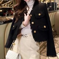 áo khoác dạ tweed nữ dáng ngắn bigsize croptop dáng dài lông hàn quốc dài big size có mũ đỏ Áo dáng ngắn vải nỉ thô cao cấp sang trọng nhẹ Mẫu Mới Xuân thu Áo khoác màu đen kiểu Pháp nữ mùa thu