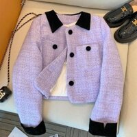 áo khoác dạ tweed nữ dáng ngắn bigsize croptop dáng dài lông hàn quốc dài big size tay dài sang chảnh Áo khoác màu tím kiểu Pháp áo ngắn khí chất cổ bẻ vải thô cao cấp quý bà mẫu mới mùa xuân cho nữ