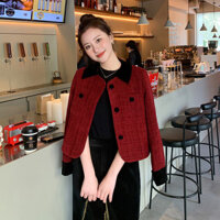áo khoác dạ tweed nữ dáng ngắn bigsize croptop dáng dài lông hàn quốc dài big size có mũ caro Áo khoác cao cấp kiểu Pháp trang phục thu đông áo len màu đỏ mẫu ngắn Quý cô khí chất mẫu mới