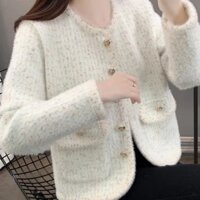 áo khoác dạ tweed nữ dáng ngắn bigsize croptop dáng dài lông hàn quốc dài big size tay dài caro Áo khoác nữ Đầu thu Áo dệt kim dáng nhỏ ngọt ngào mẫu mới mẫu ngắn Áo cardigan tinh tế