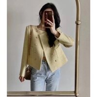 Áo khoác dạ tweed nữ dáng ngắn cúc đồng sang chảnh 2 màu