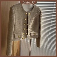 Áo khoác dạ tweed nữ, dáng ngắn cổ tròn cúc đồng sang chảnh 03 màu sắc sẵn đen- trắng