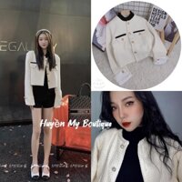 Áo khoác dạ Tweed trắng 2 lớp tiểu thư sang chảnh hàng QC