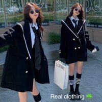 ÁO khoác dạ viền thủy thủ dáng dài đai tay 2lớp-loại 1