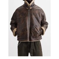 ÁO KHOÁC DA ZARA NAM BIKER JACKET LÓT LÔNG CỔ ĐỨNG MÀU NÂU - 8281/417